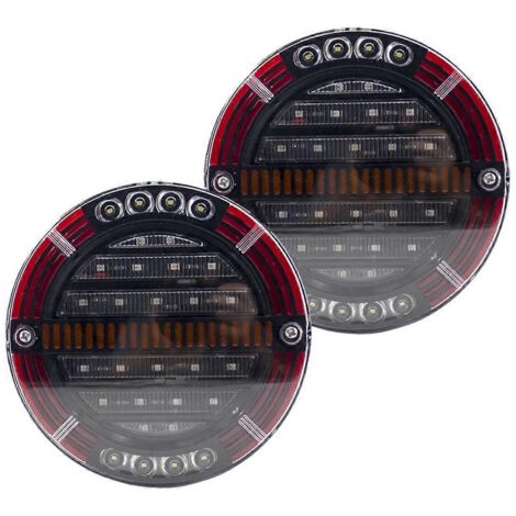 Lot de 2 feux arrière ronds à LED pour remorque avec feu stop, feux de jour et clignotants.