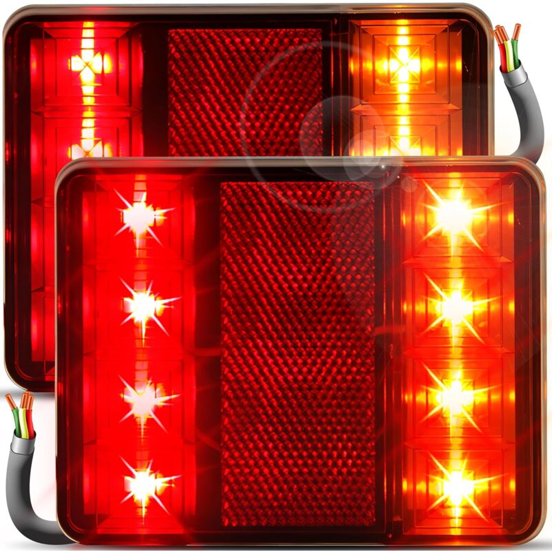 Lot de 2 feux arrière universels pour remorque, 12 V, étanche, trois chambres pour droite et gauche pour horizontalement et verticalement pour van,