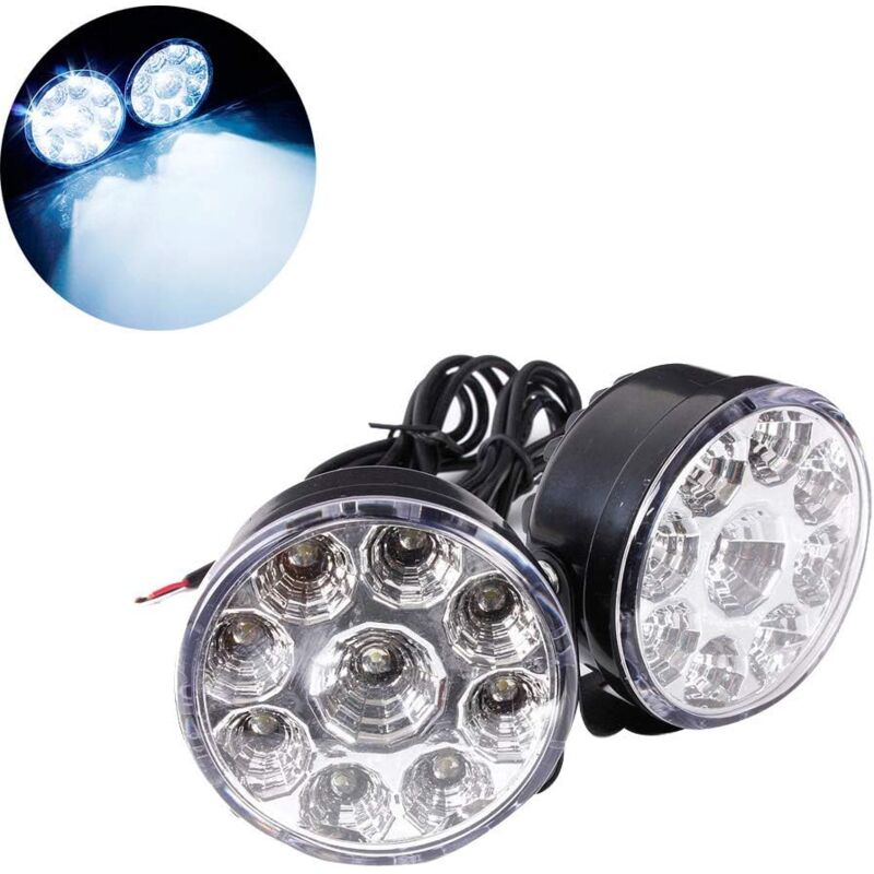 Treetalk - Lot de 2 feux de circulation diurnes ronds blancs 12 v 4,5 w pour voiture Universal Round-9LED Feux antibrouillard