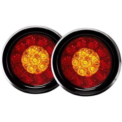 Lot de 2 feux de frein arrière ronds 16 LED avec œillets en caoutchouc noir pour voiture, camion, remorque