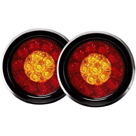 Lot de 2 feux de frein arrière ronds 16 LED avec œillets en caoutchouc noir pour voiture, camion, remorque
