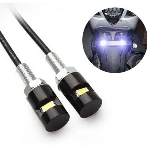 Lot de 2 feux de plaque d'immatriculation, étiquette d'immatriculation à vis, ampoule LED blanche 12 V, étanche/anti-pluie, support de lumière en aluminium noir, légal pour voiture, moto, camion, camp