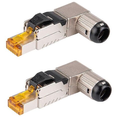 Lot de 2 fiches RJ45 blindées en alliage de zinc coudées à 90°