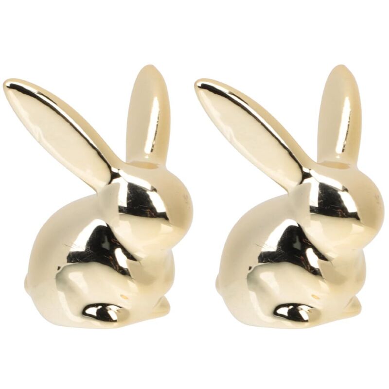 Lot de 2 figurines de lapins en céramique dorée, décorations de table pour Pâques, pour la maison et la table, décorations de lapins uniques