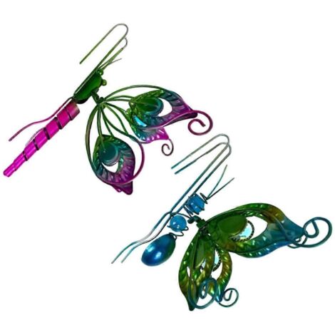 Lot de 2 figurines papillons pour pots de fleurs, idéales pour la décoration de jardin ou de balcon.