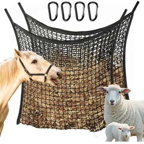 Lot de 2 Filet a Foin,Filet a Foin Cheval Comprend 4 Boucles,Peut Supporter Jusqu'à 8 KG,Filet à Foin Rond de Balleur pour Chevaux,Pour Chevaux pour Filet Remorque,Chevaux, Moutons, Bovins,Pâturage
