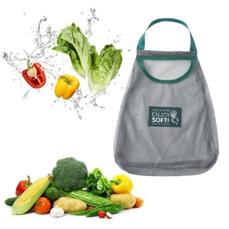 Lot de 2 filets de rangement réutilisables pour la cuisine, sac de courses, sac de rangement suspendu pour fruits, légumes, oignons, ail, pommes de terre, tomates