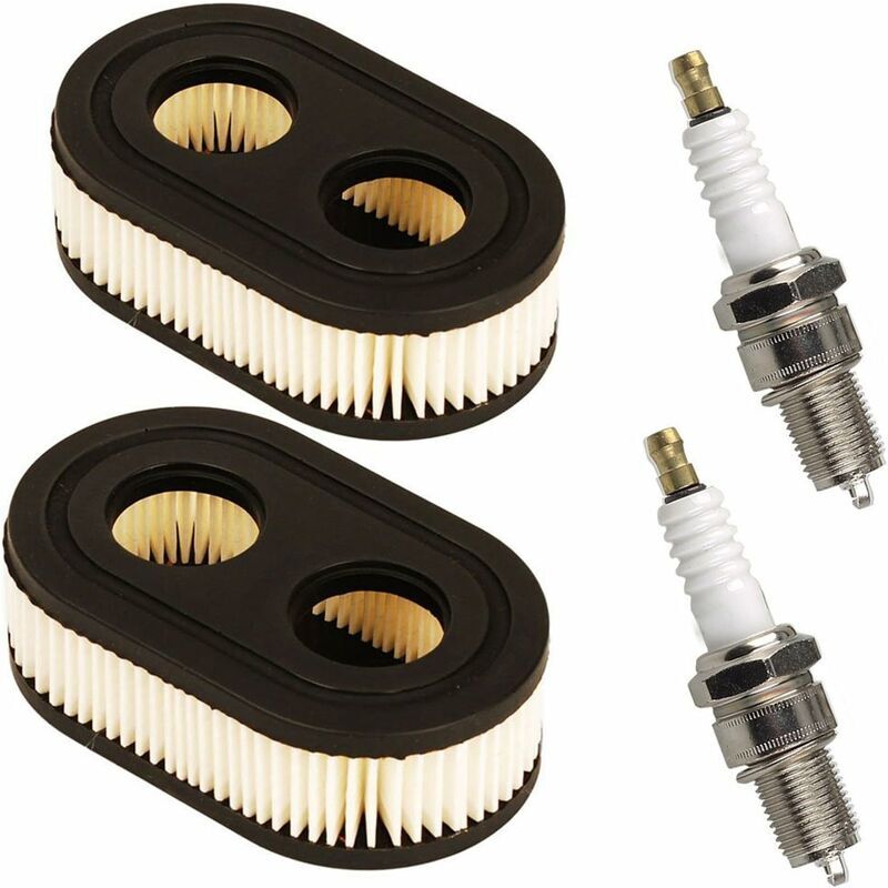 Lot de 2 filtres à air avec Bougie d'allumage compatibles avec Les tondeuses à Gazon Briggs & Stratton 798452 593260 Compatible avec Oregon 30-168