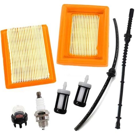 Lot de 2 filtres à air - Conduite de carburant - Bougie d'allumage - Filtre à essence - Pour débroussailleuse Stihl FS120 FS200 FS250 FS300 FS350 FS400 FS450