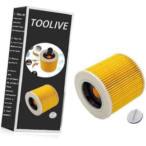 TOOLIVE Lot de 2 filtres à cartouche + 2 vis de fermeture supplémentaires - Pour aspirateur Kärcher WD3 Premium WD2 WD3 WD 3 MV3 WD 3 P - Kit d'extension remplace 6.414-552.0, 6.414-772.0