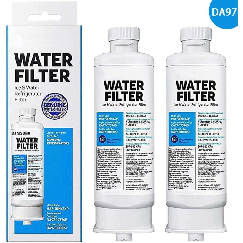 SNQ - Lot de 2 Filtres à eau de Réfrigérateur de Rechange DA97-17376B DA97-08006C haf-qin haf-qin/exp pour réfrigérateurs Multi-Portes