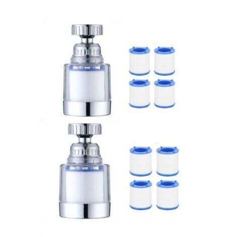 Lot de 2 filtres à eau pour robinet, filtre de robinet anti-calcaire, avec 8 éléments filtrants en coton PP et adaptateur universel pour évier, cuisine, salle de bain