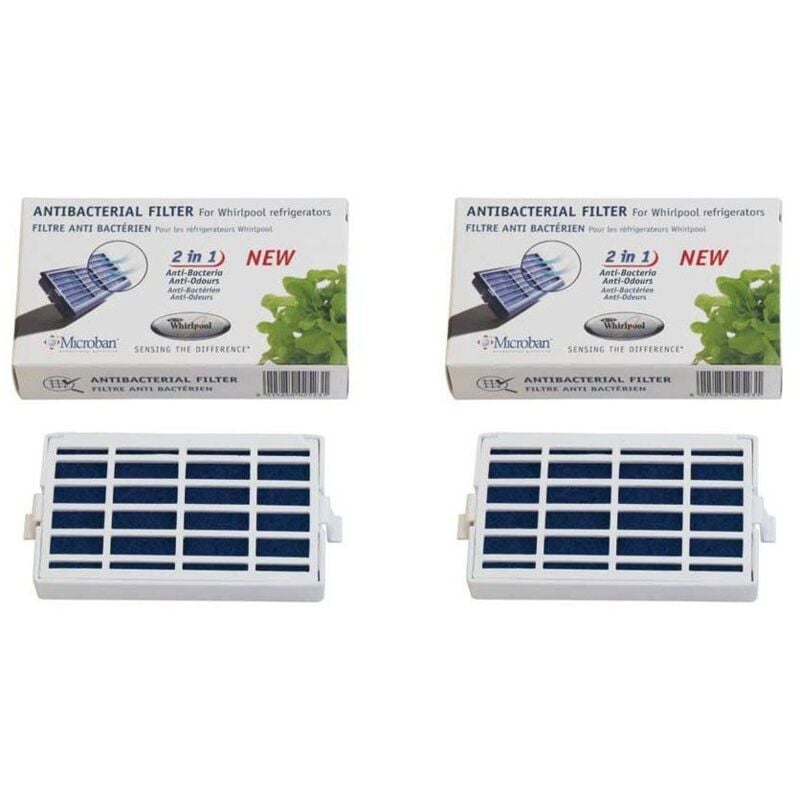 Whirlpool - Lot de 2 filtres antibactérien d'origine Microban (C00629721, 481248048172) Réfrigérateur, congélateur bauknecht, ignis, ikea kitchenaid,