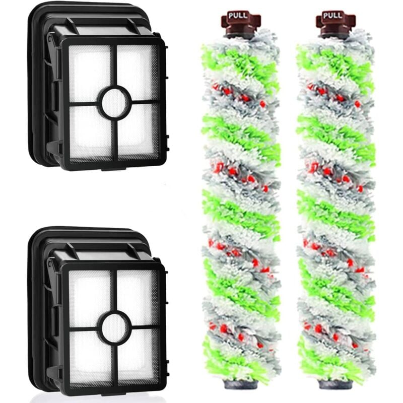 Lot de 2 filtres de Rechange et 2 Rouleaux de Brosse Multifonction pour Animal Domestique Bissell Crosswave 3 en 1 pour aspirateur Bissell CrossWave