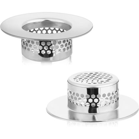 Lot de 2 filtres de vidange d'évier, filtre en acier inoxydable de 2,8 cm, attrape-cheveux pour évier et lavabo, serpillère, piscine