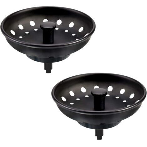 Lot de 2 filtres de vidange pour Panier d'évier de Cuisine en Acier Inoxydable Noir Mat pour évier de Cuisine Universel de 8,9 cm, Bouton Central en métal avec Bouchon d'évier en Caoutchouc