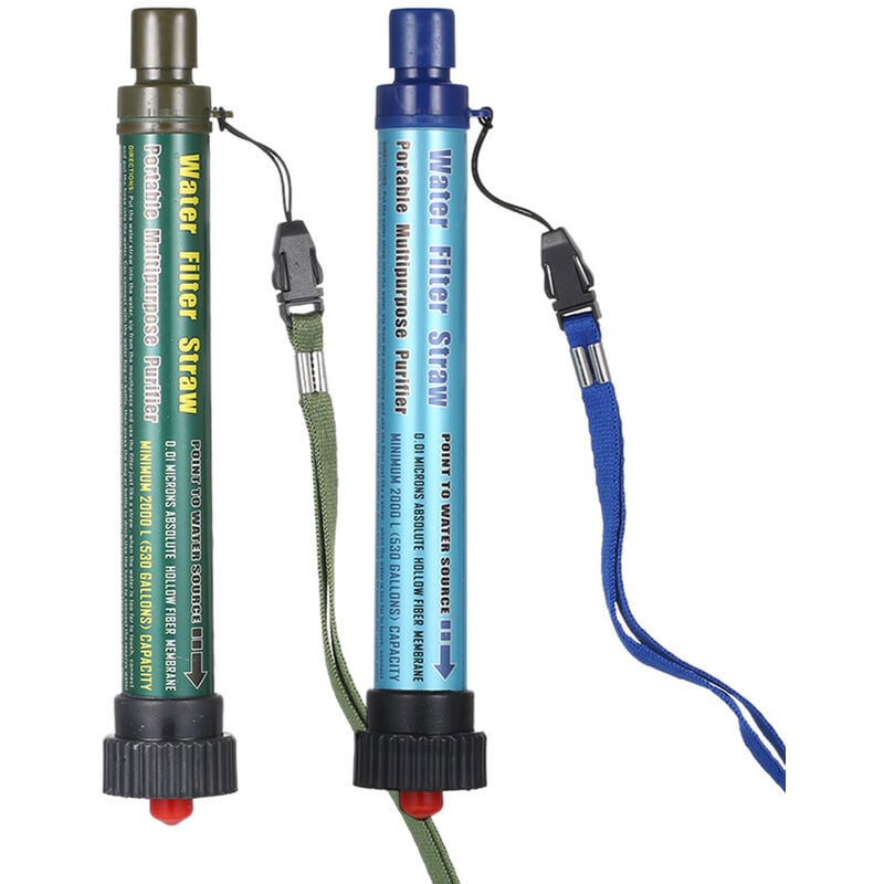 Lot de 2 filtres à eau avec paille pour l'extérieur, purificateur d'eau personnel portable, système de filtration pour boire, camping, randonnée,