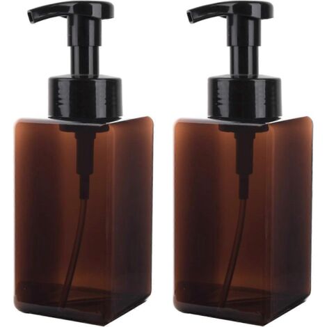 Lot de 2 flacons distributeurs de savon mousse 450 ml vides en plastique avec pompe, pour cuisine et salle de bain - Marron
