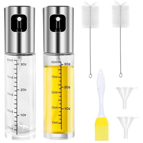 Lot de 2 flacons pulvérisateurs en acier inoxydable – avec entonnoir, brosse et pinceau à huile