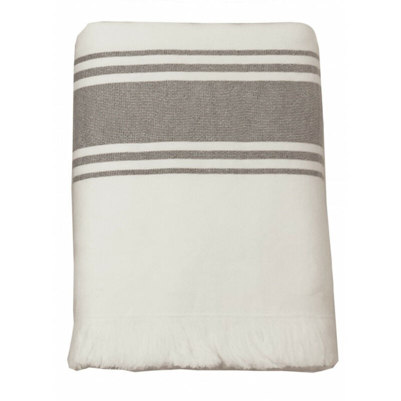 Lot de 2 Foutas Mykonos 90 x 185 cm + franges coupées / Une face toile, une face bouclette Vent Du Sud Galet - Lot de 2 Foutas Mykonos 90 x 185 cm