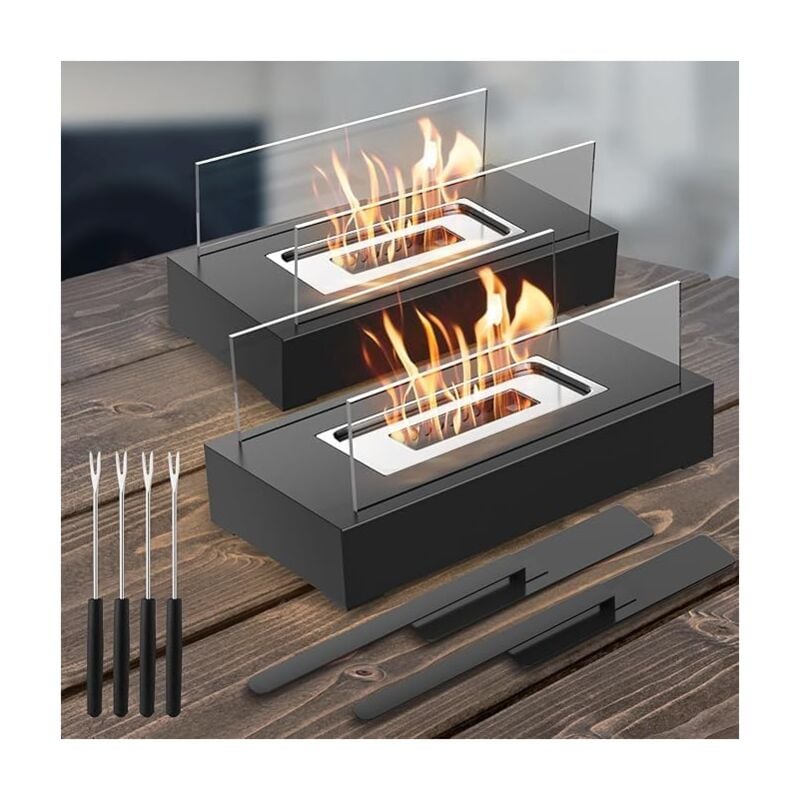 Lot de 2 foyers de table, intérieur et extérieur, cheminées de table à l'éthanol pour terrasse, jardin, salon, dîner de famille, fête, fête des mères
