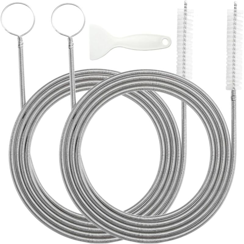 Lot de 2 Furet Deboucheur Canalisation, 150cm Goupillon pour Réfrigérateur avec 1 Grattoir pour Dégivrage, Deboucheur Evier Pliable, Furet Deboucheur