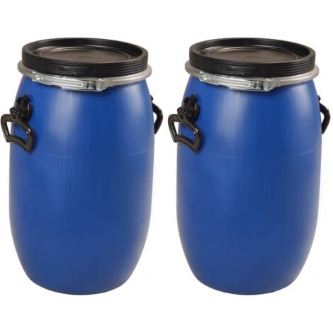 Lot de 2 fûts de 30L PEHD à ouverture totale pour produits chimiques et alimentaires