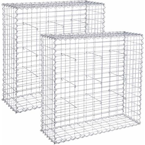 Lot de 2 Gabion pierre 100 x 95 x 30cm métallique galvanisé Banc de jardin siège gabion GGB293 (2 x GGB193) - Gris argenté