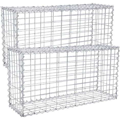 Lot de 2, Gabion pour Pierre, 100 x 50 x 30cm, cloture gabion, Argent, Cage en Métal, Panier à Pierre, Décoration de Jardin
