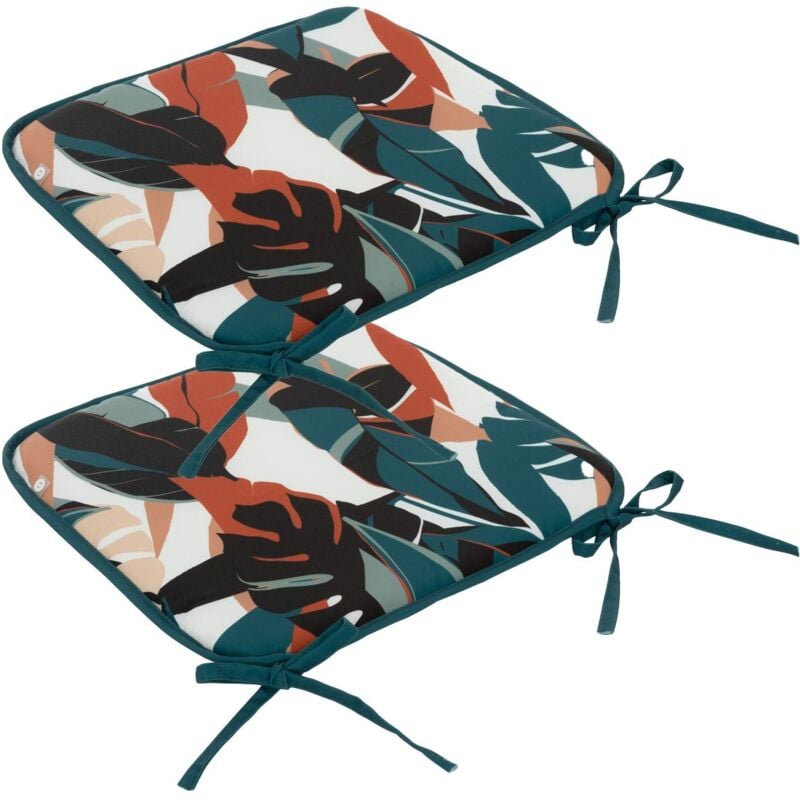 Lot de 2 Galettes de chaise Bleu canard & Terracotta 38 x 38 cm extérieur ou intérieur Atmosphera