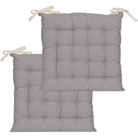 Lot de 2 Galettes de Chaise carrées Bicolores 40x40cm, Beige/Gris