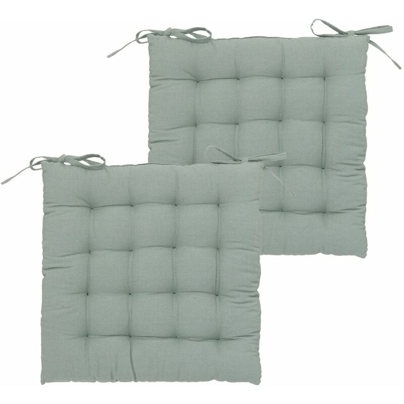 Lot de 2 Galettes de chaise en Coton Vert Céladon 38 x 38 cm Atmosphera