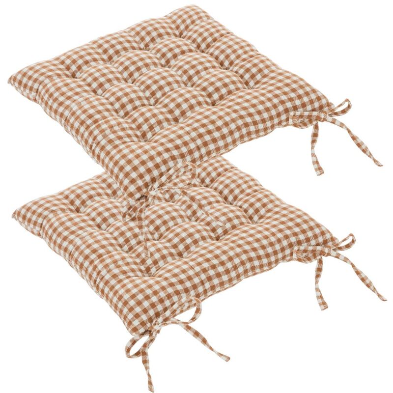 Atmosphera - Lot de 2 Galettes de chaise en Coton Vichy Ivoire et Terracotta 38 x 38 cm