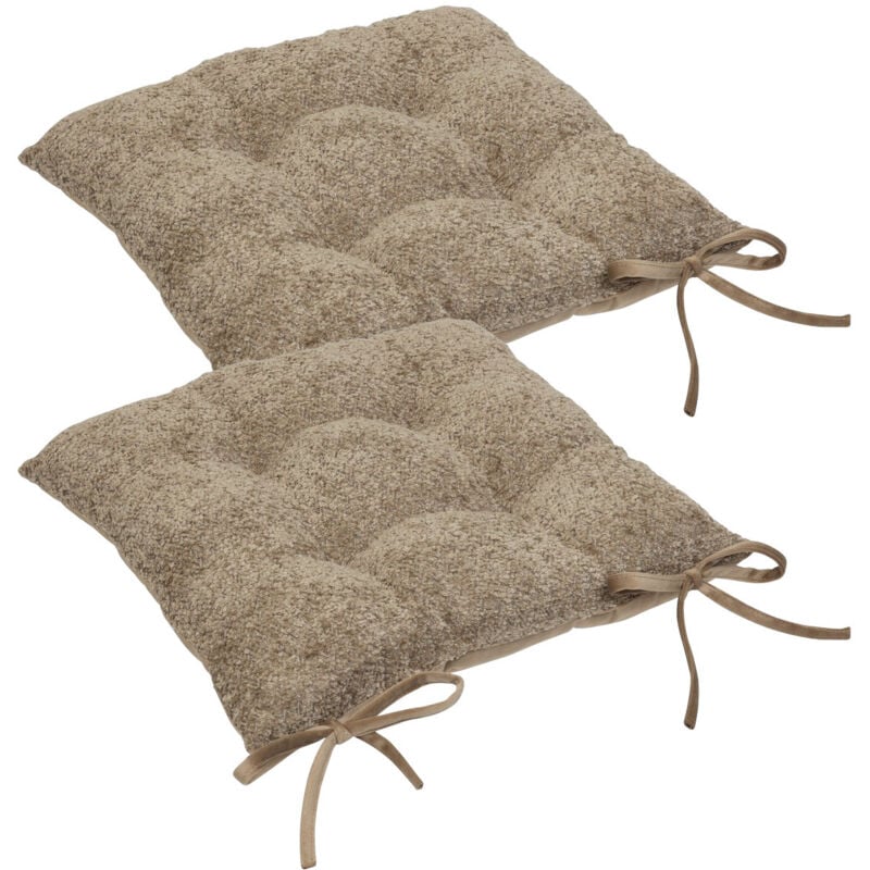 Atmosphera - Lot de 2 Galettes de chaise tissage Beige Lin effet bouclette 38 x 38 cm