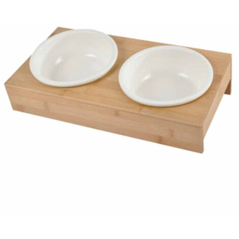Lot de 2 Gamelles Chien & Chat "Bambou" 37cm Blanc