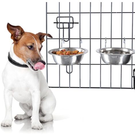 Lot de 2 gamelles en Acier Inoxydable pour Chien à Suspendre à la Cage, Niche et Grillage, pour Nourriture et Eau, 590 ML chacune, passent au Lave-Vaisselle