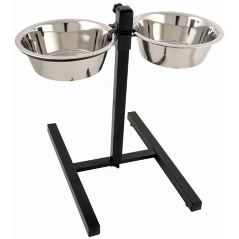 Lot de 2 Gamelles pour Chien "Réglable" 46cm Argent