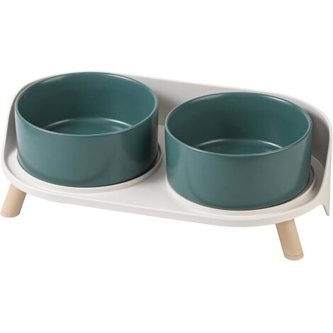 Lot de 2 gamelles surélevées en céramique pour Chien - Anti-éclaboussures avec Support - Double gamelle pour Chat - pour Chiens de Petite à Moyenne Taille et Grands Chats - 720 ML - Vert