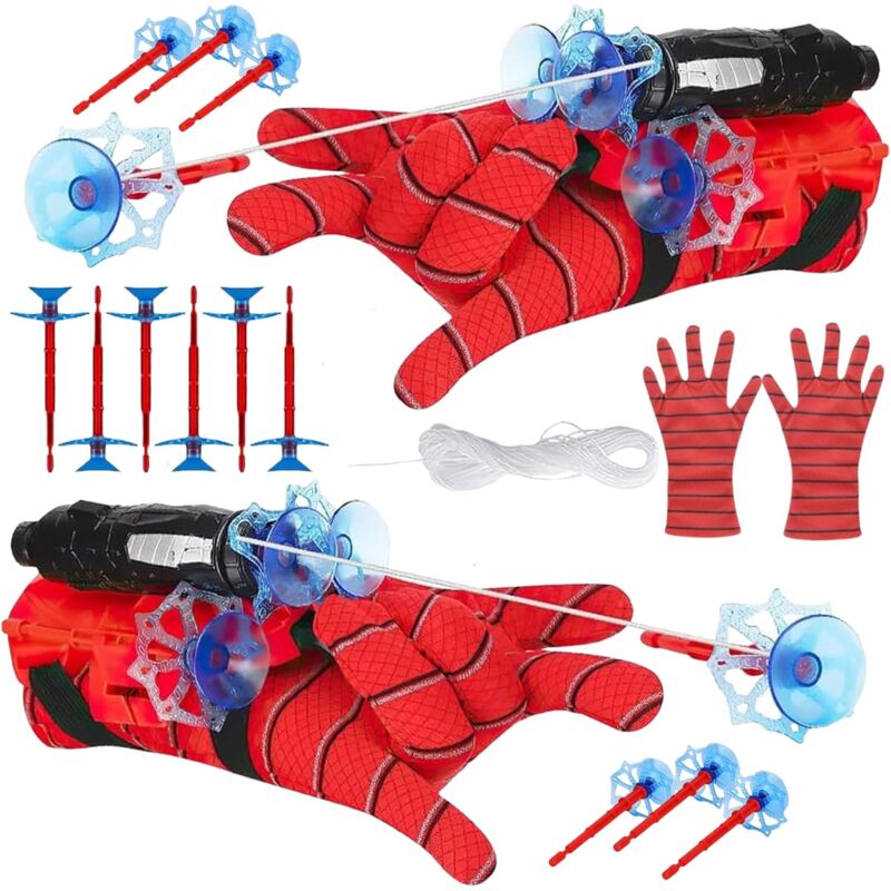 Lot de 2 Gants de Lanceur Gant Spiderman, Spider Launcher, Lance Toile Spiderman, Jouet de Poignet de Lanceur d'araignée, Lanceur de Héros,Gant de