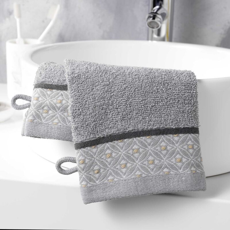 douceur d'intérieur - 2 gants de toilette 15 x 21 cm eponge unie jacquard belina gris - gris