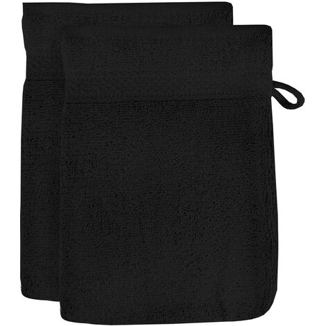 Lot de 2 gants de toilette en coton 500 gr/m2 16x21 cm LAGUNE noir, par Soleil d'ocre