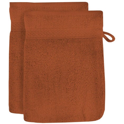 Lot de 2 gant de toilette 15x21 orange corail en coton 450 g/m² SARDINETTE
