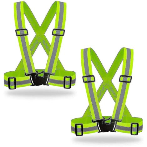 Lot de 2 gilets de sécurité haute visibilité, vert fluorescent