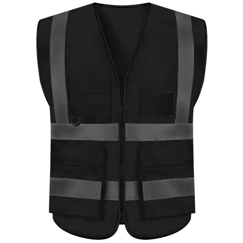 Lot de 2 gilets de sécurité réfléchissants avec poches, rayures argentées haute visibilité pour hommes et femmes (noir, grand)