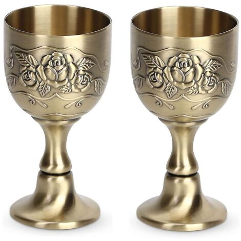 lot De 2 Gobelet  Vin, Verre  Vin Vintage Cuivre En Relief Fleur Calice Liqueur Pour Bar De Fte  La Maison