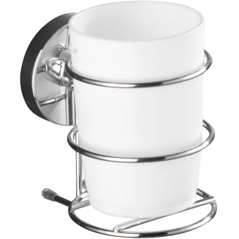 Lot de 2 gobelets à dents Milazzo WENKO, Système Fixation Vaccum-Loc® sans perçage, repositionnable, Charge jusqu'à 33kg, 7,5x11,5x9,5 cm, Argent