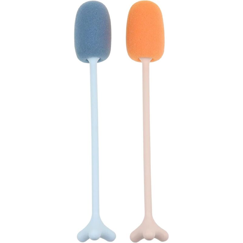Lot de 2 goupillons en éponge avec long manche pour biberons, verres, bouilloires et verres à vin. Idéal pour la cuisine.