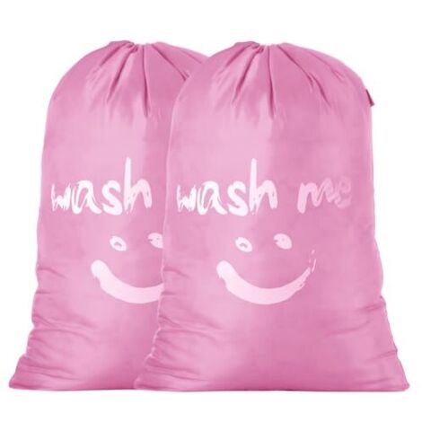Lot de 2 Grand Sac à Linge 80-120L, Sac de Rangement Pliant, Sacoche à Linge Sale, Sac de Vêtements Sac en tissu Smiley pour Voyage, Dortoir, Chambre, Bac de Rangement Portable (Rose)