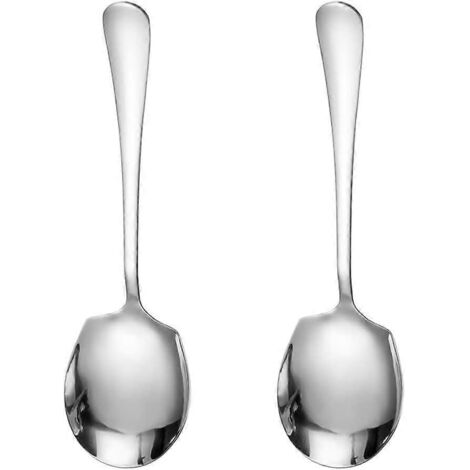 Lot de 2 grandes cuillères de service en acier inoxydable pour buffet, cuillères de service argentées à long manche.