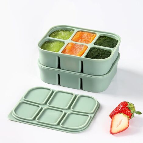 Lot de 2 grands bacs à glaçons empilables en silicone avec couvercles amovibles, parfaits pour les cocktails, le whisky, les soupes et les purées pour bébé. Form-AquaForge